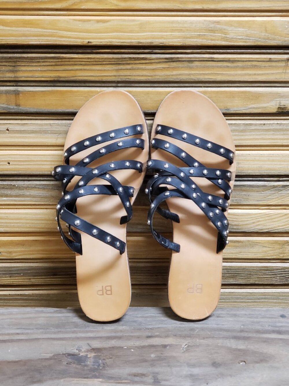 BP. Nordstrom Studded Vegan Leather Strappy Sandal Black Women's Size 8/8.5